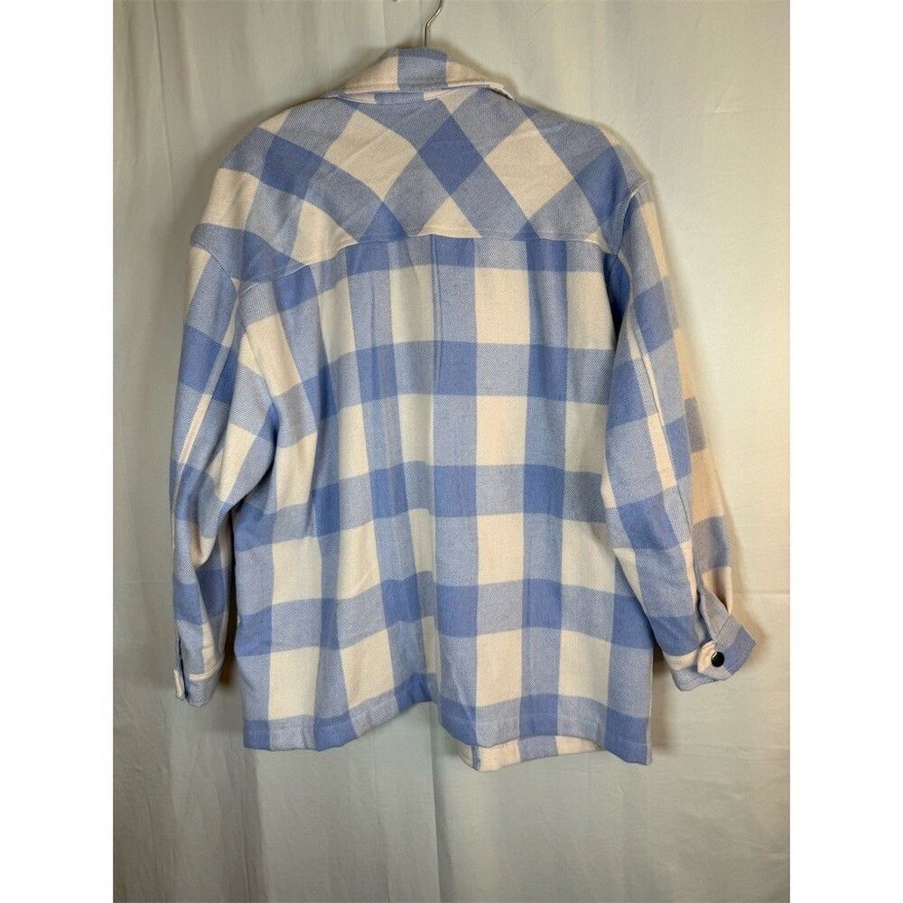 HFX Shacket Shirt Jacket Womens Size S Blue & Cream Plaid Snap Front Cozy - Picture 10 of 15
